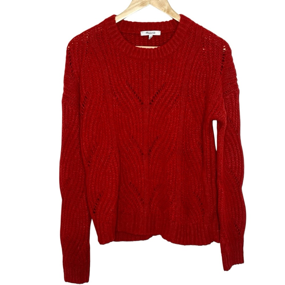 Madewell Alpaca Blend Open Knit Sweater Rust Red Womens XS Preppy indie